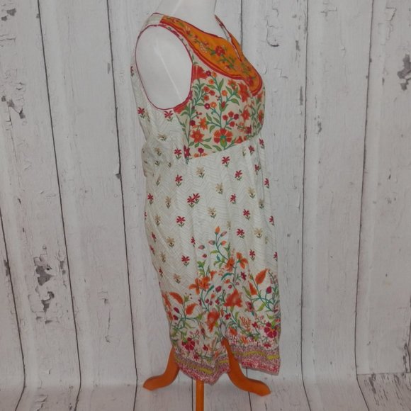 BIBA  Size 38 Boho Loose Blouson Peasant Dress Pleated Floral 100% Cotton 3559 - Picture 4 of 13